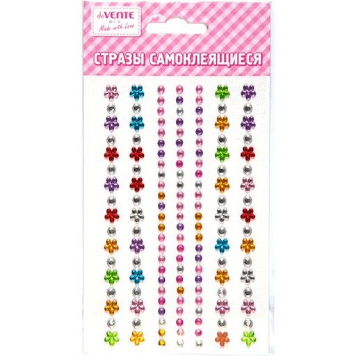 Стразы самоклеящиеся, карточка 95*150 мм, цвет ассорти, deVENTE Flowers and diamonds