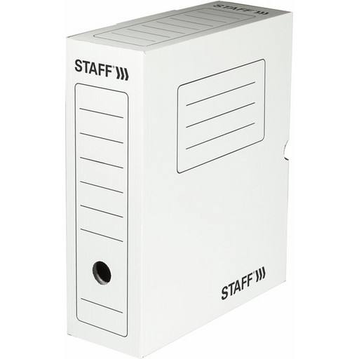 Короб архивный А4, микрогофрокартон, с клапаном, 260*325мм, 100мм, до 900л, белый, STAFF