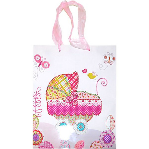 Пакет подарочный, 18*23*10 см, мел. бумага 157 г/м2, глянц. ламинация, С рождением дочери! Акция!