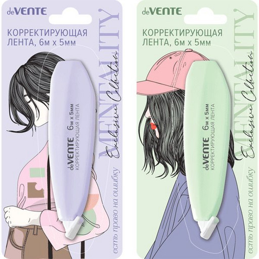 Лента корректирующая 5 мм* 6 м, фронт. аппликатор, непрозр. корпус, deVENTE Mentality_2 дизайна_Акция!