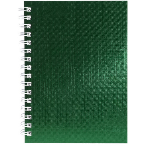 Блокнот на гребне А6, 80 л., клетка, 60 г/м², обл. бумвинил, тисн. "сатин", Hatber Metallic_зеленый