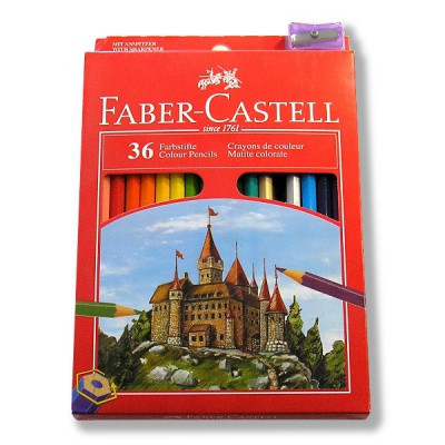 Карандаши цветные 36 шт., деревянные, шестигранные, с точилкой, Faber-Castell ЗАМОК (в к/к)