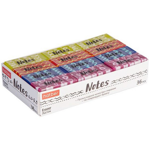 Ластик Hatber Notes, Eco-PVC, прямоугольный, 48*20*10 мм, 4 дизайна
