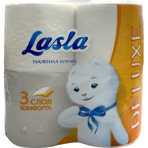 Бумага туалетная, на втулке, 3-сл., 15 м, Lasla DELUX