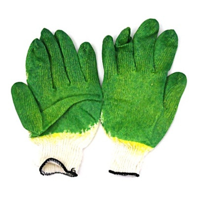 Перчатки рабочие, х/б с 1-сл. латексным покрытием ладони, 13 класс, зелено-желтые