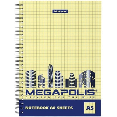 Тетрадь на гребне, 80 л., клетка, 65 г/м2, в/б желтый, перфорац, ErichKrause MEGAPOLIS YellowConcept