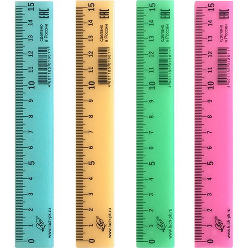 Линейка 15 см, пластиковая, непрозрачная, ассорти пастель, ЛУЧ Линейка 15 см, пластиковая, непрозрачная, ассорти пастель, ЛУЧ