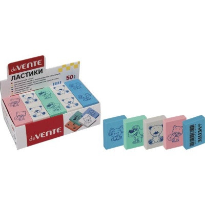 Ластик deVENTE Zoo, мягкий, синтетич. каучук (Dust free), прямоугольный, 32*23*7 мм, 4 дизайна