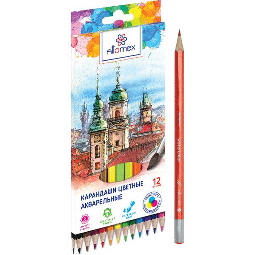 Карандаши акварельные 12 цв., деревянные, шестигранные, 2М, deVENTE Aqua (в к/к)