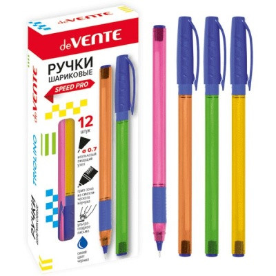 Ручка шариковая синяя, 0.7 мм "игла", эрг. грип, тон. корп., deVENTE Speed Pro_Triolino Neon_4 дизайна