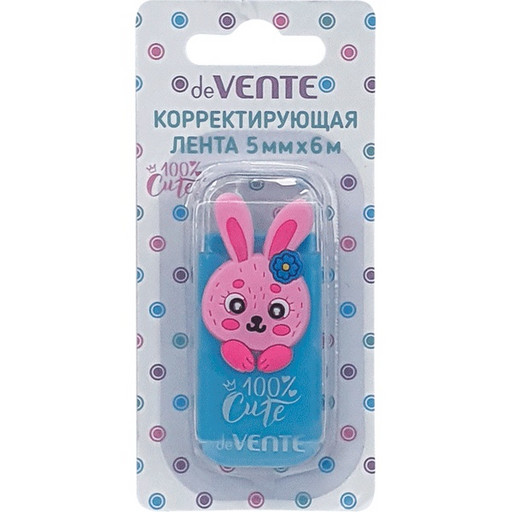Лента корректирующая 5 мм*6 м deVENTE.100% Cute. Rabbit, непрозр. голубой корпус, фронт. аппликатор