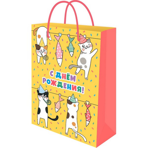 Пакет подарочный, 22*31*10 см, мел. бумага 128 г/м², глянц., Optima Коты на веревке