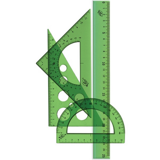 Инструменты чертежные 4 предм.: лин. 15, угол. 45°/8 и 30°/10, трансп. 9, ЛУЧ (прозр. зеленый) Инструменты чертежные 4 предм.: лин. 15, угол. 45°/8 и 30°/10, трансп. 9, ЛУЧ (прозр. зеленый)