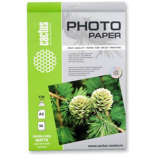 Фотобумага Cactus A3/170г/м2/50л./белый матовое/матовое для струйной печати