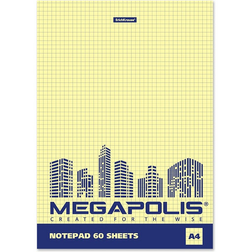 Блокнот на склейке А4, 60 л., клетка, ErichKrause MEGAPOLIS Yello Concept, желтый внутренний блок*