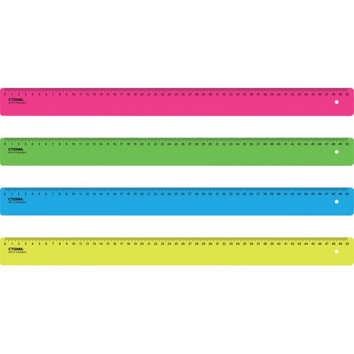 Линейка 50 см, пластиковая, непрозрачная, ассорти Neon, СТАММ