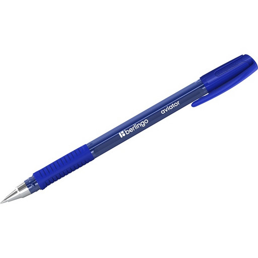 Ручка шариковая синяя, 0.7 мм, эрг. грип, метал. н-к, трехгран. тон. корп., BERLINGO Aviator
