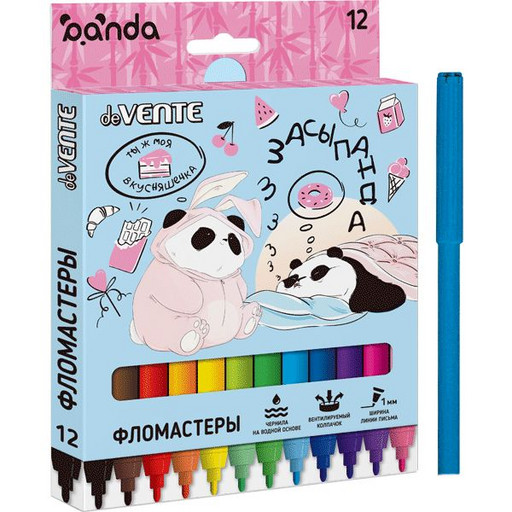 Фломастеры 12 цветов deVENTE Panda , вентилируемый колпачок*