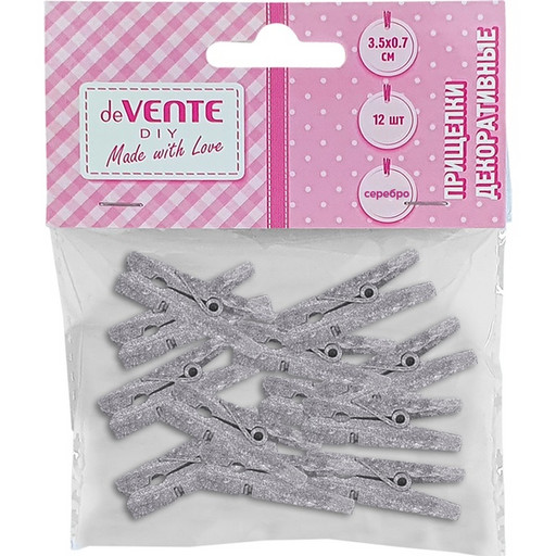 Прищепки декоративные deVENTE DIY Silver, деревянные, 35*7 мм, цв.: серебристый (12 шт.)