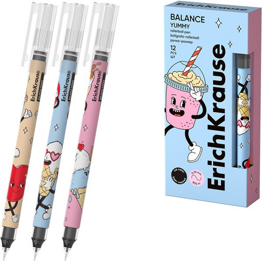 Ручка-роллер, черная, d=0.5 мм, линия 0.35 мм, ErichKrause Balance Stick Yummy
