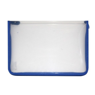 Папка на молнии с 3-х сторон, А4, PP, "диагональ", ПЧЕЛКА Офис_прозрачная с синим