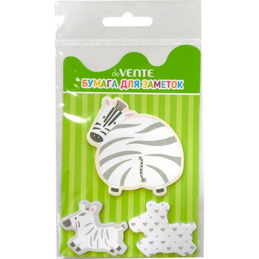 Бумага для заметокс клеевым краем, 70*70 мм и 40*40 мм, 3 *20 л., 80 г/м2, deVENTE Zebra