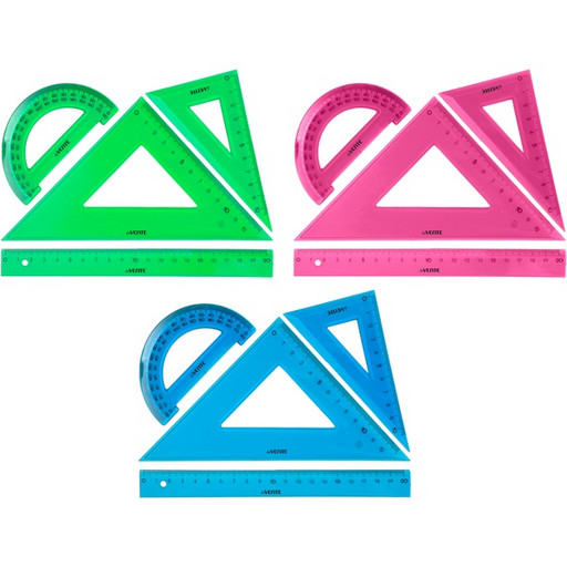 Инструменты чертежные 4 предм.: лин. 20, угол. 45°/12 и 30°/10, трансп., deVENTE ассорти