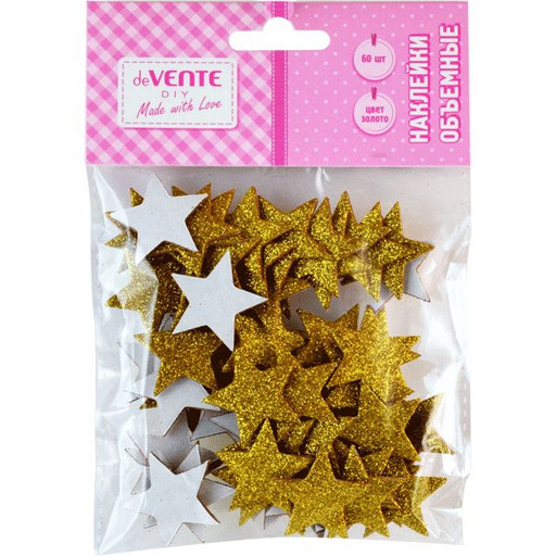 Наклейки для творчества deVENTE Gold stars, 3D-эффект, EVA, 60 шт.