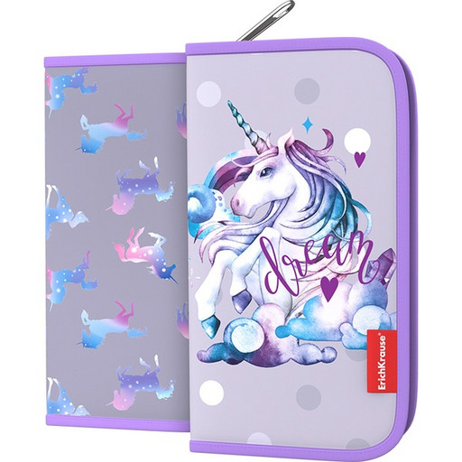 Пенал 1 отд., на молнии, 205*110*25 мм, текстиль, Erich Krause Dream Unicorn