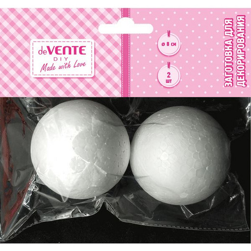 Заготовка для декорирования "deVENTE Шары", пенополистирол, набор 2 шт., d=80 мм