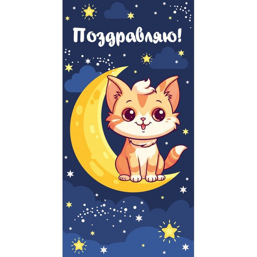 Конверт для денег Поздравляю! (кошечка на месяце)
