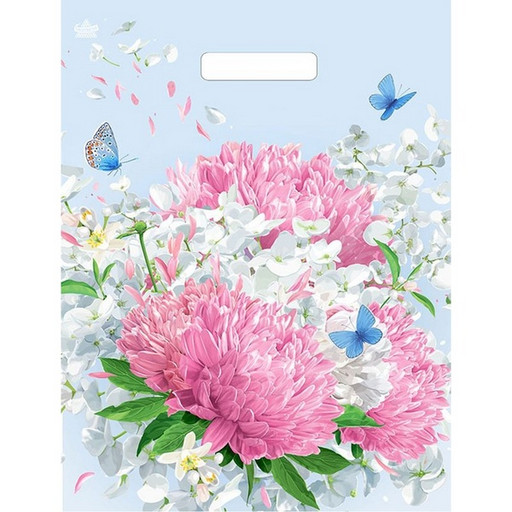 Пакет с вырубной ручкой, 40*31 см, полиэтилен 30 мкм, Нежная хризантема
