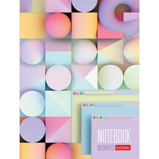Блокнот в твердом переплете А6, 80 л., 60 г/м², клетка, глянц. лам., Hatber -Multicolor-