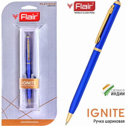 Ручка шариковая подарочная Flair Ignite, поворотный м-м, цв. корпуса синий/золото, 0.8 мм, синяя