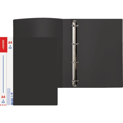 Папка на 4-х кольцах, А4, пластик 600 мкм, "песок", корешок 30 мм, торц. карман, deVENTE Daily_черная