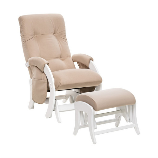 Комплект Milli Smile с карманами (кресло-качалка для кормления + пуф) Молочный Дуб - Ткань Velutto 18 (Бежевый велюр)