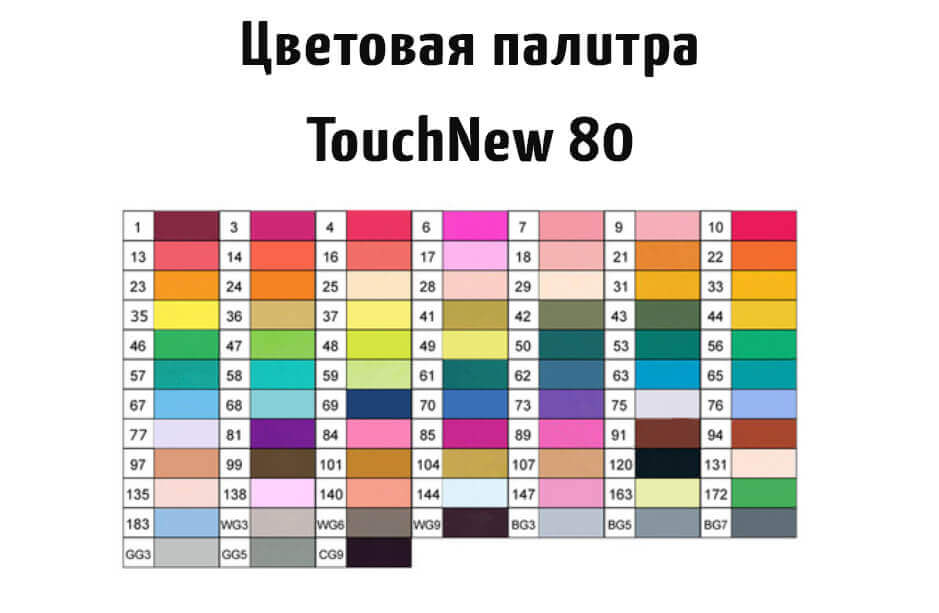 Цветовая палитра маркеров Touch New 80 в белых корпусах