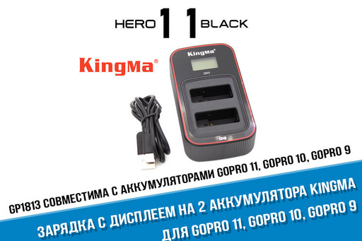 Зарядное устройство Kingma для 2 аккумуляторов GoPro HERO 11/10/9 с дисплеем