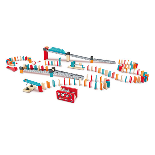 Настольная игра "Падающее домино - Фабрика роботов" для детей, деревянные доминошки, катапульта и пе