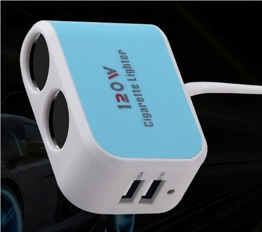 Разветвитель прикуривателя 2 входа + 2 USB 3.1 синий