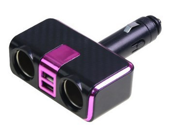 Разветвитель прикуривателя+USB розовый