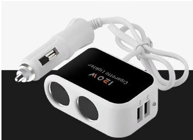 Разветвитель прикуривателя 2 входа + 2 USB 3.1 черный