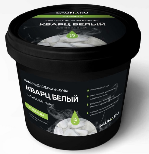 SAUNARU Камни для сауны Кварц шлифованный PREMIUM, фракция до 100 мм, ведро 15 кг, артикул SSB15-QP