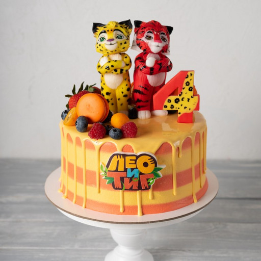 Детский торт без мастики с 3д героями Лео и Тиг
