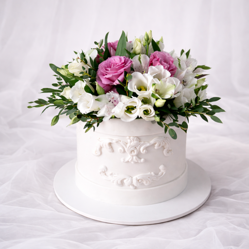 Свадебный торт "Флорентийская сказка" с живыми цветами