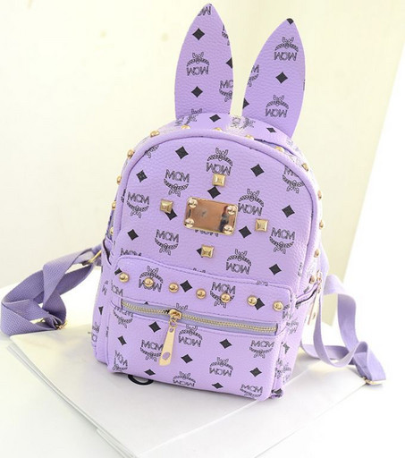 Фиолетовый кожаный рюкзак MCM с ушками 029