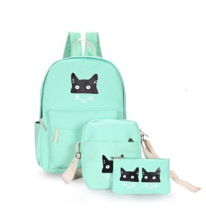 Мятный Школьный рюкзак с котом + сумка + пенал
