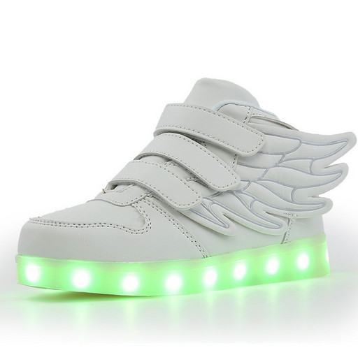 Детские белые светящиеся кроссовки  с крыльями 08