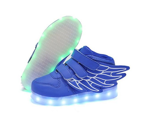 Детские синие светящиеся кроссовки с крыльями 012