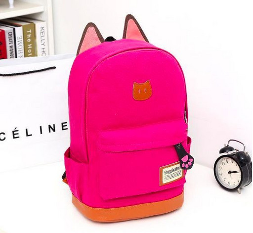 Розовый рюкзак с ушками кошки 045